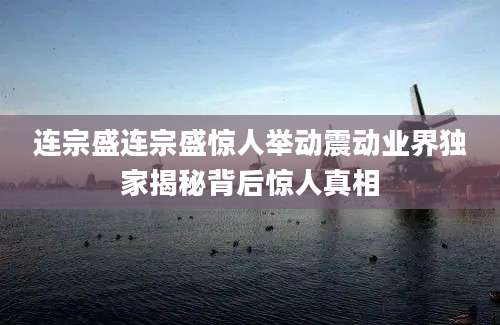 连宗盛连宗盛惊人举动震动业界独家揭秘背后惊人真相