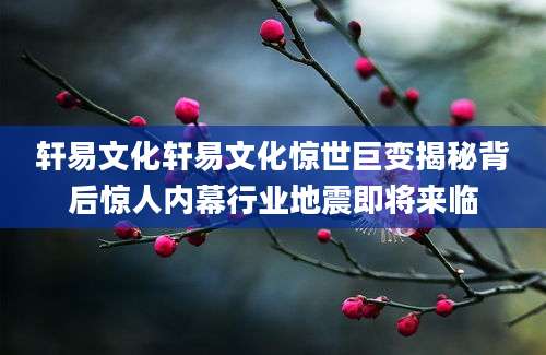 轩易文化轩易文化惊世巨变揭秘背后惊人内幕行业地震即将来临