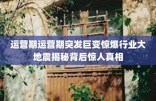运营期运营期突发巨变惊爆行业大地震揭秘背后惊人真相