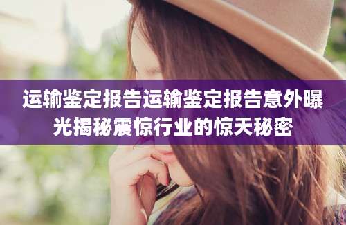 运输鉴定报告运输鉴定报告意外曝光揭秘震惊行业的惊天秘密