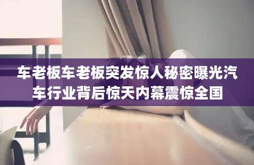 车老板车老板突发惊人秘密曝光汽车行业背后惊天内幕震惊全国