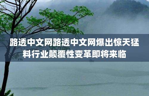 路透中文网路透中文网爆出惊天猛料行业颠覆性变革即将来临