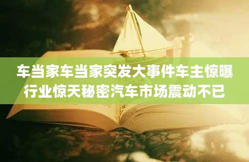 车当家车当家突发大事件车主惊曝行业惊天秘密汽车市场震动不已