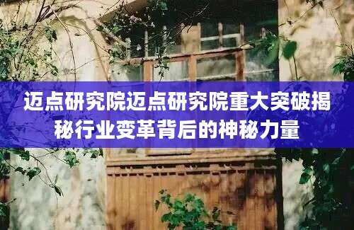 迈点研究院迈点研究院重大突破揭秘行业变革背后的神秘力量