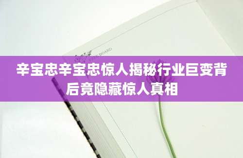 辛宝忠辛宝忠惊人揭秘行业巨变背后竟隐藏惊人真相