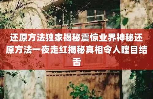 还原方法独家揭秘震惊业界神秘还原方法一夜走红揭秘真相令人瞠目结舌