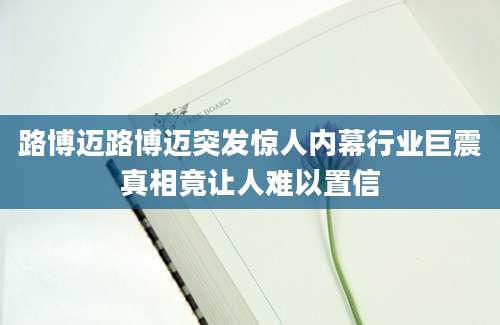 路博迈路博迈突发惊人内幕行业巨震真相竟让人难以置信
