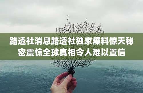 路透社消息路透社独家爆料惊天秘密震惊全球真相令人难以置信
